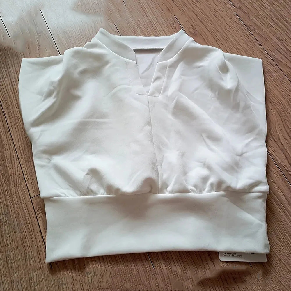 High Waist Sleeveless V-Neck T-Shirt – Casual Solid Color Top