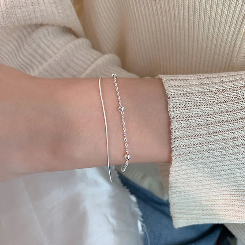 925 Sterling Silver Round Ball Lucky Bracelet