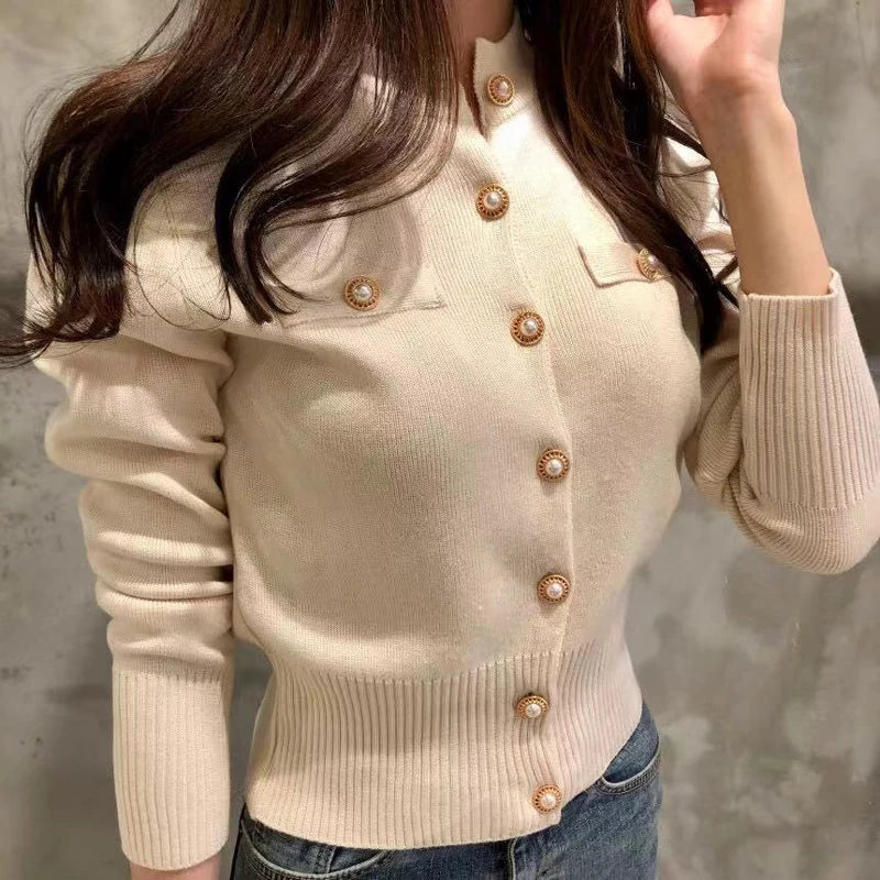 Slim V-Neck Knit Cardigan – Single Breasted Casual Coat