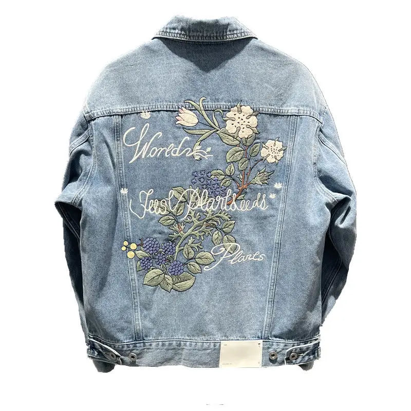 Floral Embroidery Denim Jacket – Button-Up Style