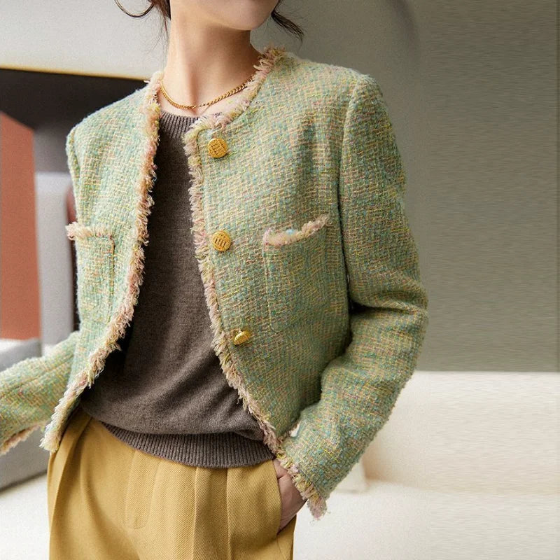 Tweed Green Short Jacket – Chic & Elegant Winter Coat