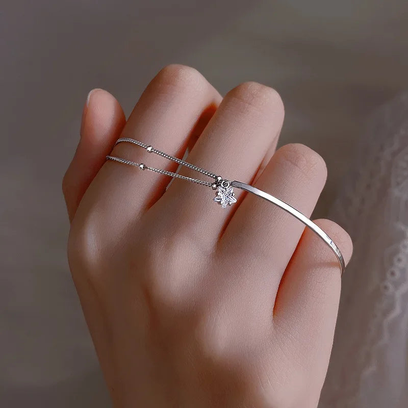 925 Sterling Silver Zircon Star Pendant Bracelet