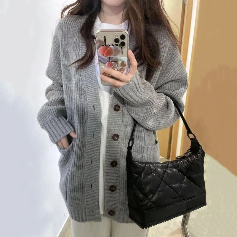 Single Breasted Sweater Cardigan – Loose Knit Coat