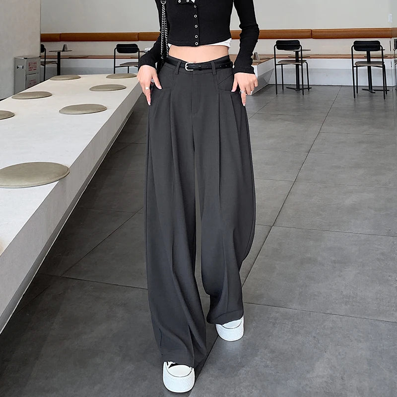 Autumn High Waist Wide Leg Suit Pants – Elegant Minimalist Straight Fit (No Belt)