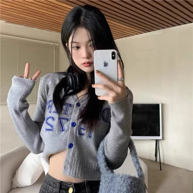 Letter Print Cropped Cardigan