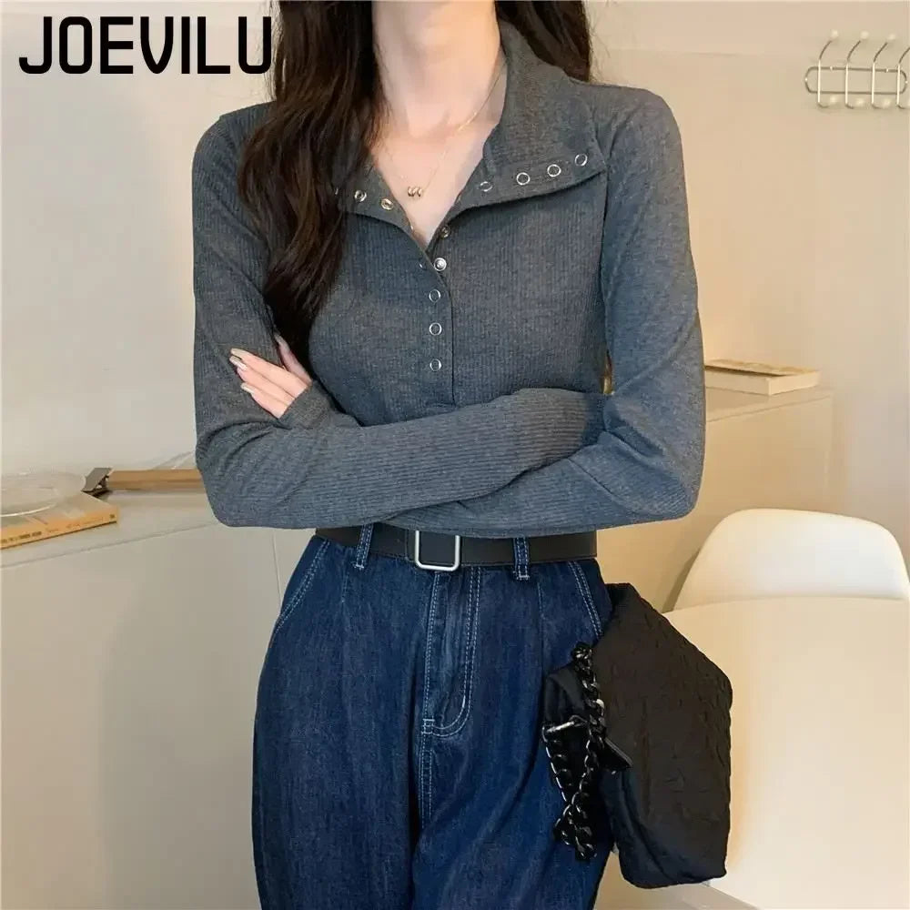Slim Inner Knit Sweater – V-Neck Button