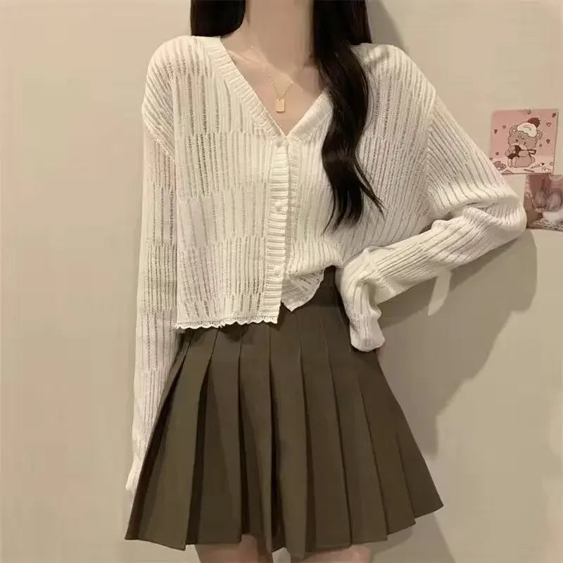 Slim V-Neck Knit Cardigan – Lightweight Casual Top