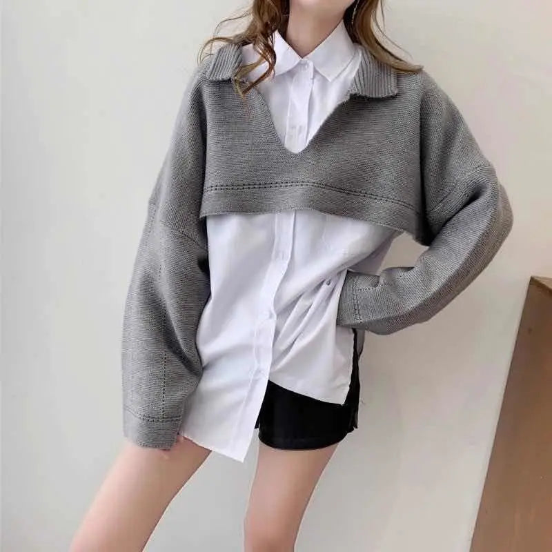 Cropped Knit Jacket – Loose Fit Retro Streetwear