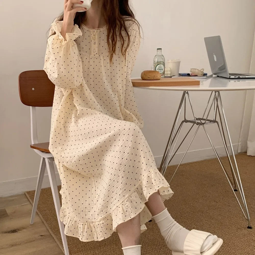 Polka Dot Long Sleeve Pajama Set – Two-Piece Nightwear