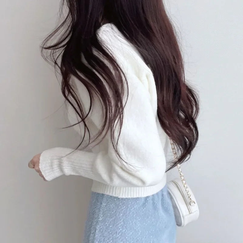 Retro Long Knit Cardigan – Slim Cropped Streetwear