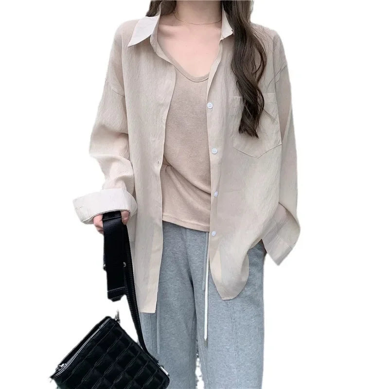 Sheer Knit Blouse – See-Through Loose V-Neck Top