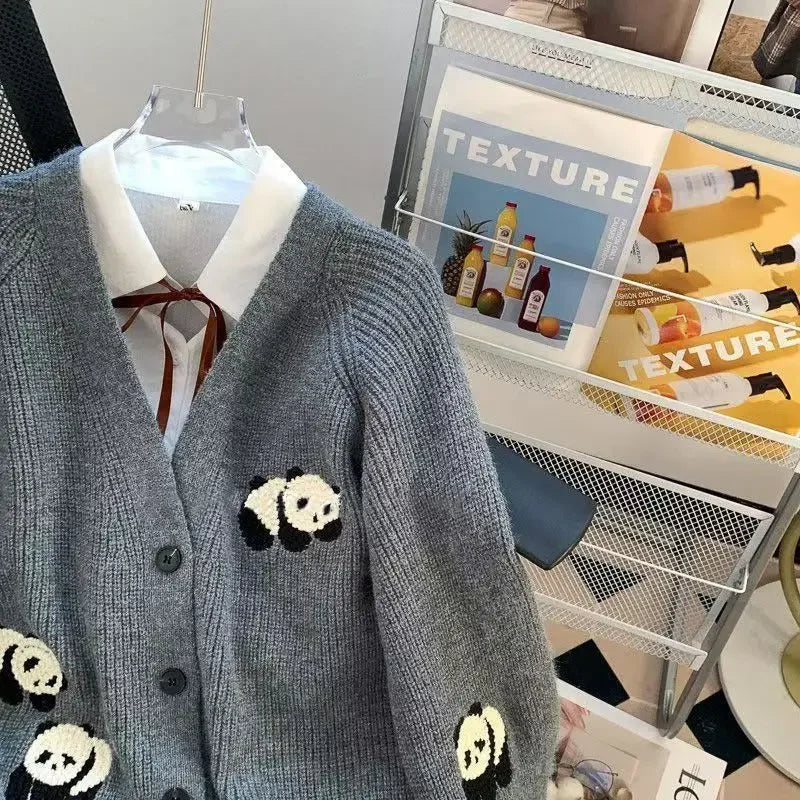 Embroidery Knit Cardigan – Preppy Panda Design