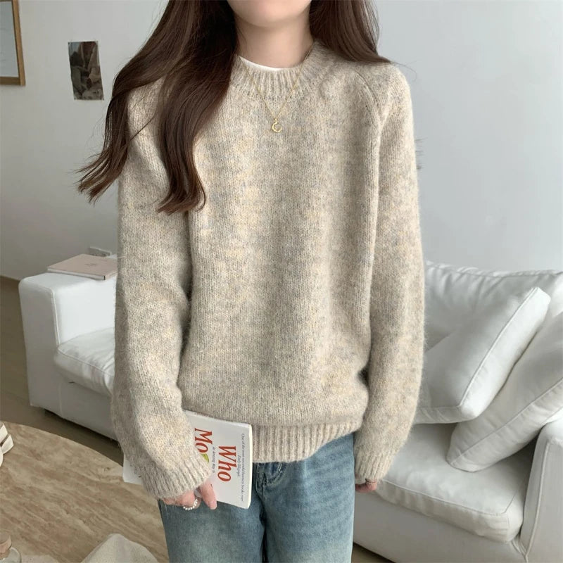 Solid O-Neck Loose Sweater – Long Sleeve Knit