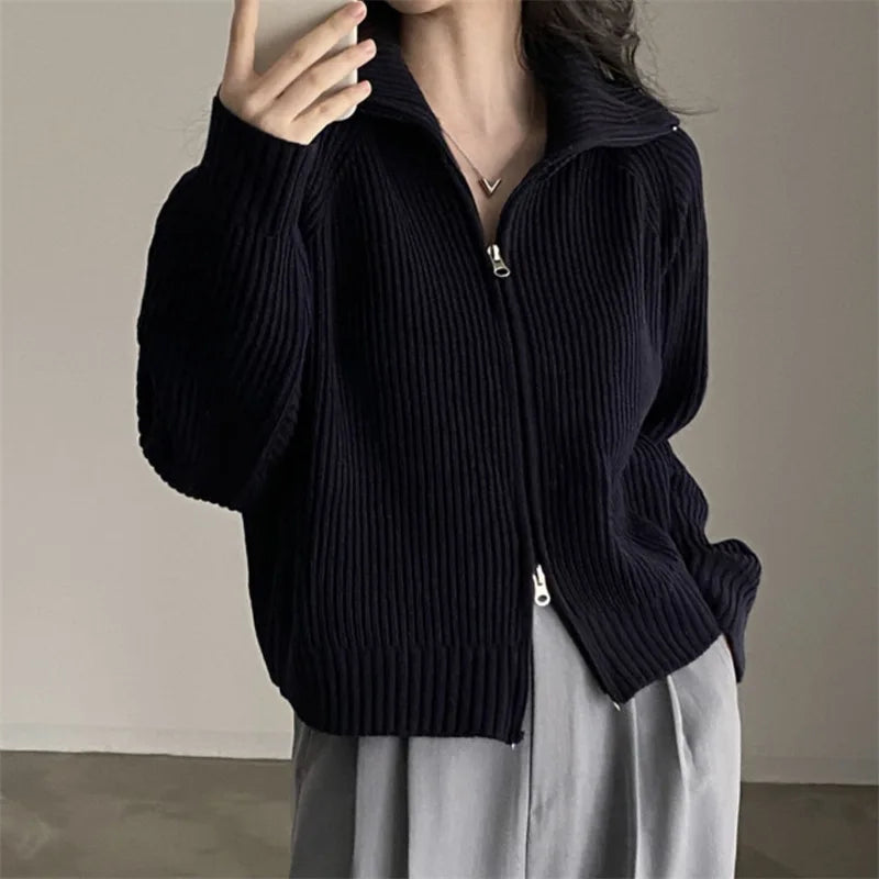 Vintage Zip Cardigan – Slim Knit Grunge Sweater