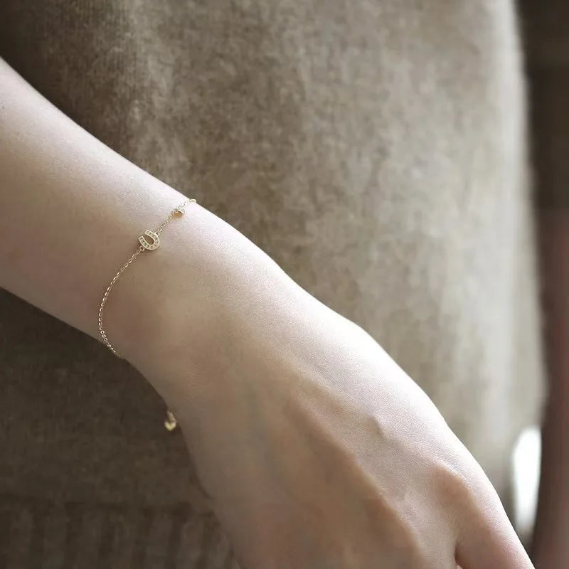 925 Sterling Silver 14K Gold Plated Letter U Bracelet