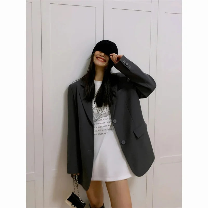 Black Suit Jacket – Long Split Back Officewear for Fall