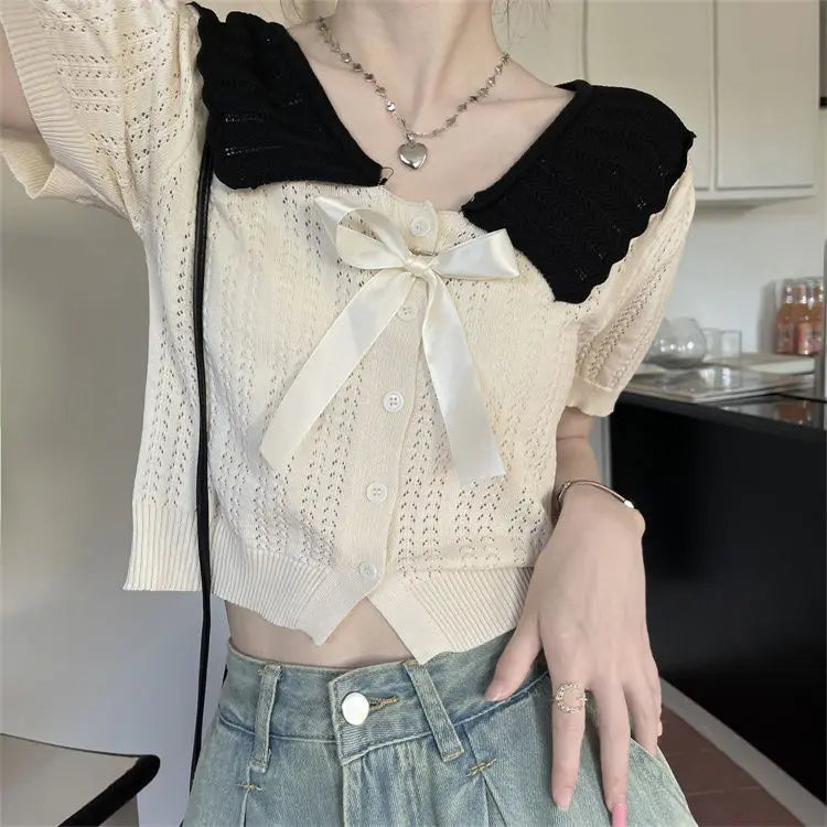 French Doll Knit Cardigan – Short Sleeve Summer Top