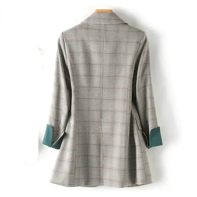 Vintage Plaid Suit – Single-Breasted Long Blazer