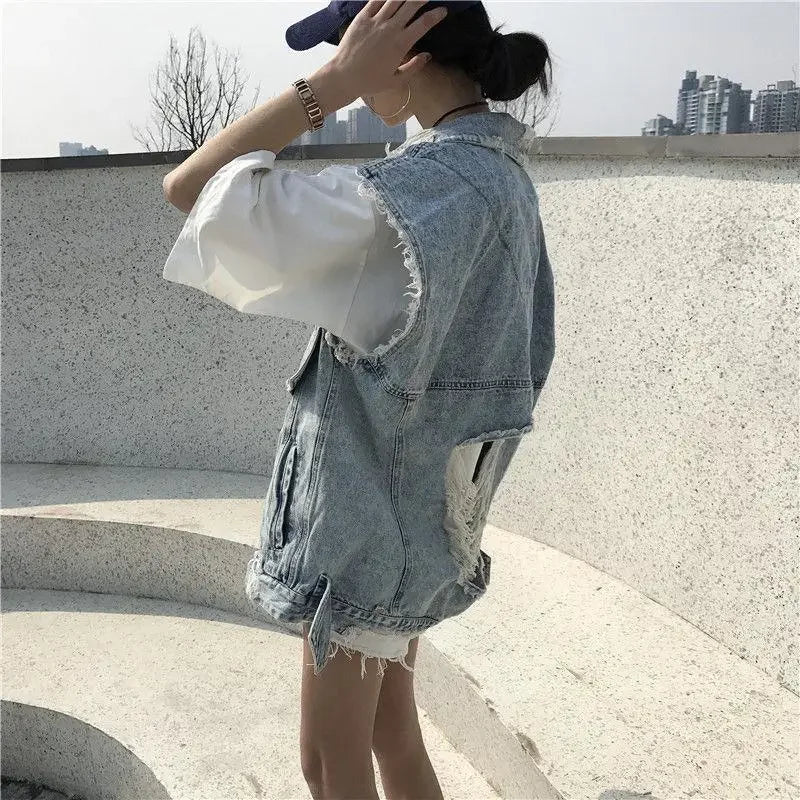 Ripped Denim Vest – Retro Summer Sleeveless Top