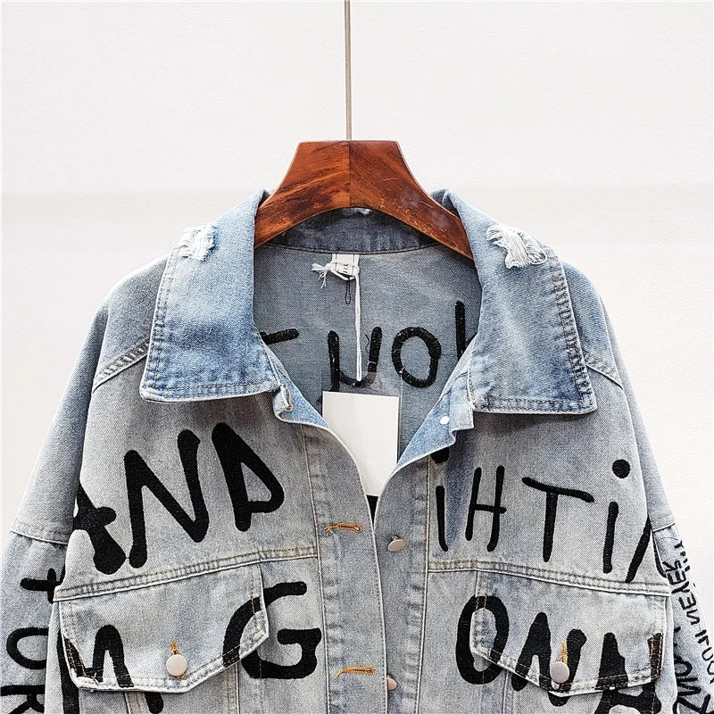 Embroidered Denim Jacket – Long Sleeve Casual Blue Jean Style
