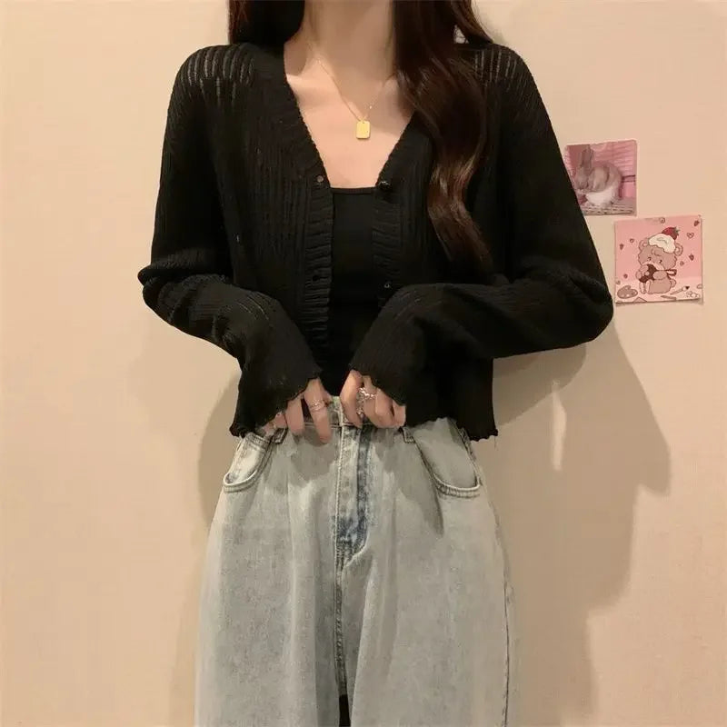 Slim V-Neck Knit Cardigan – Lightweight Casual Top