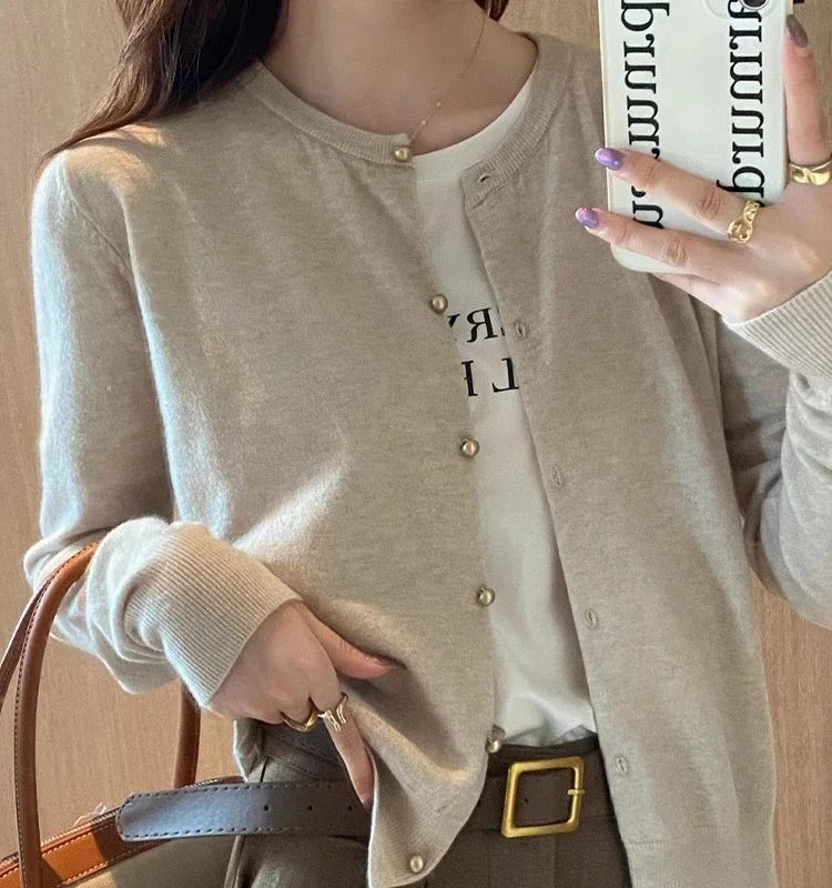 Solid Long V-Neck Knit Jumper – Casual Outerwear