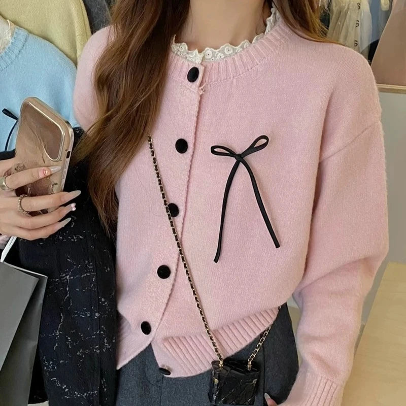 Loose Fit Knit Cardigan – Spliced V-Neck Button Top