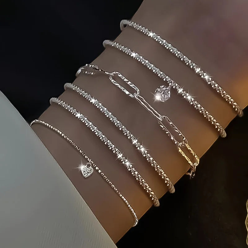 925 Sterling Silver Double Layered Bracelet Set