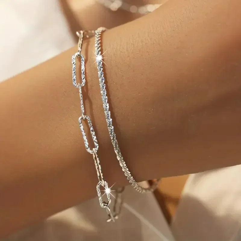 925 Sterling Silver Double Layered Bracelet Set