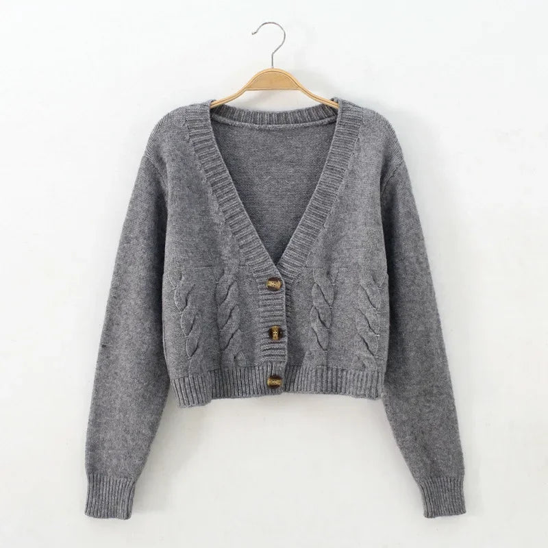 V Neck Crop Knit Cardigan – Soft Slim Fit