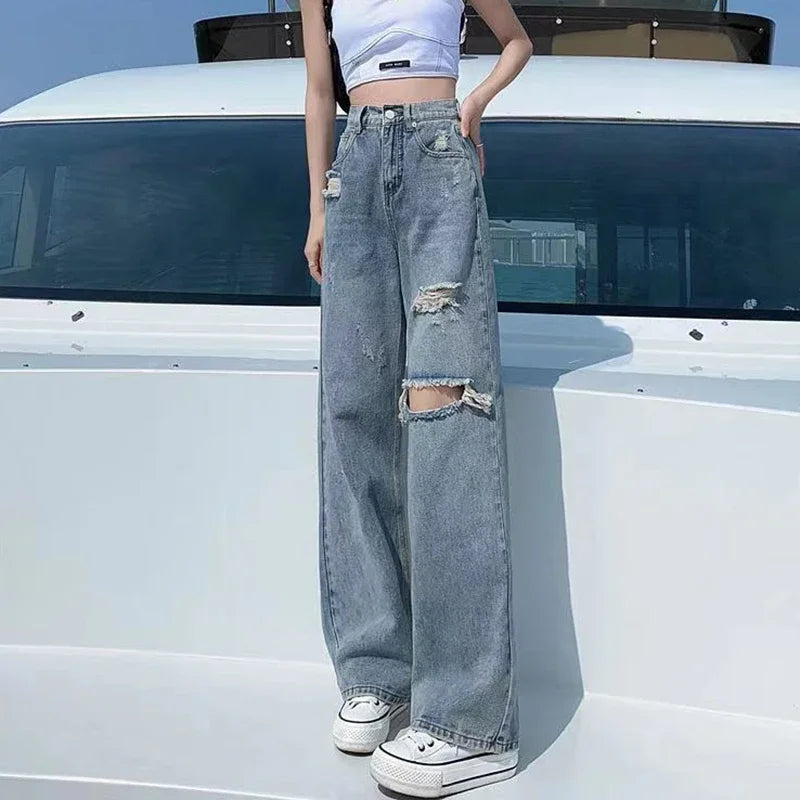 Ripped Jeans – Loose Wide Leg Summer Casual Denim Pants
