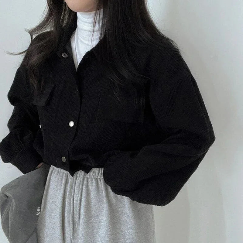 Corduroy Blouse Jacket – Drawstring Short Coat