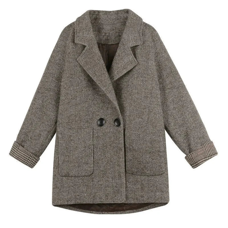 Woolen Blazer Cardigan – Mid-Length Loose Style
