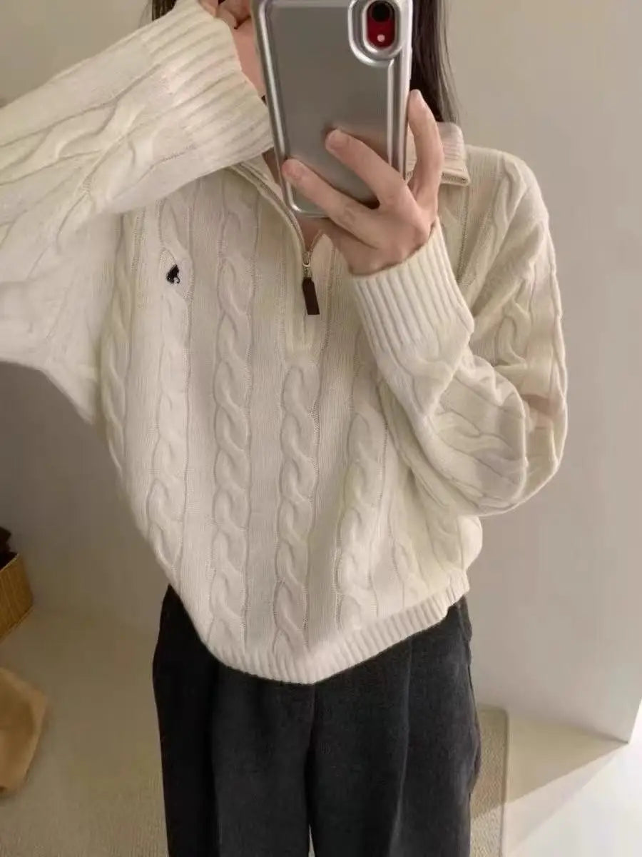 Vintage Knitted Pullover – Zipper Solid Sweater