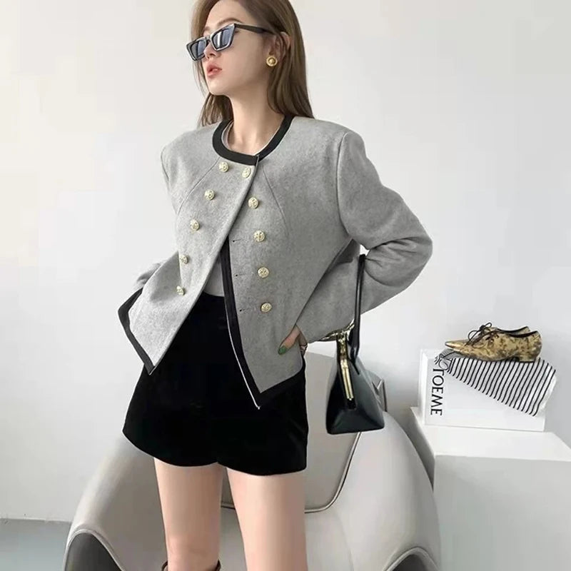 Cropped Tweed Blazer – Irregular Cut Office Look