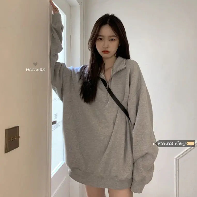 Vintage Oversized Sweatshirt – Zip Polo Collar Pullover