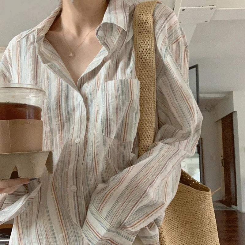 Vintage Striped Shirt – Long Sleeve Turn-Down Collar