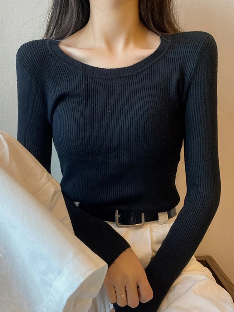 Autumn O-Neck Knit Pullover – Long Sleeve Slim Fit