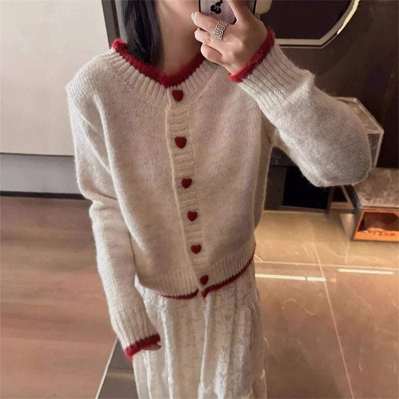 Sweetheart Button Knit Cardigan – Relaxed O-Neck Fit