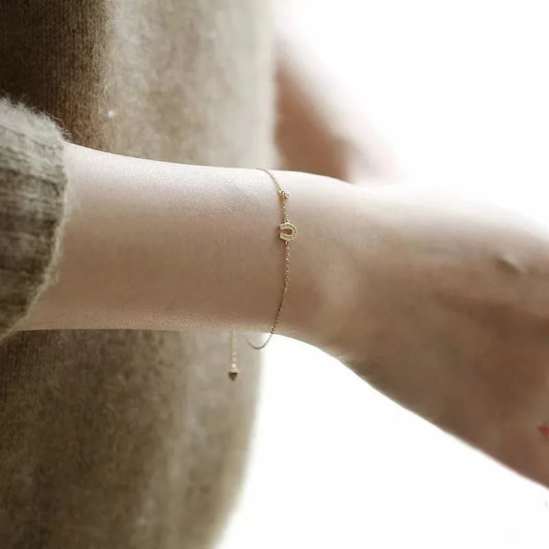 925 Sterling Silver 14K Gold Plated Letter U Bracelet