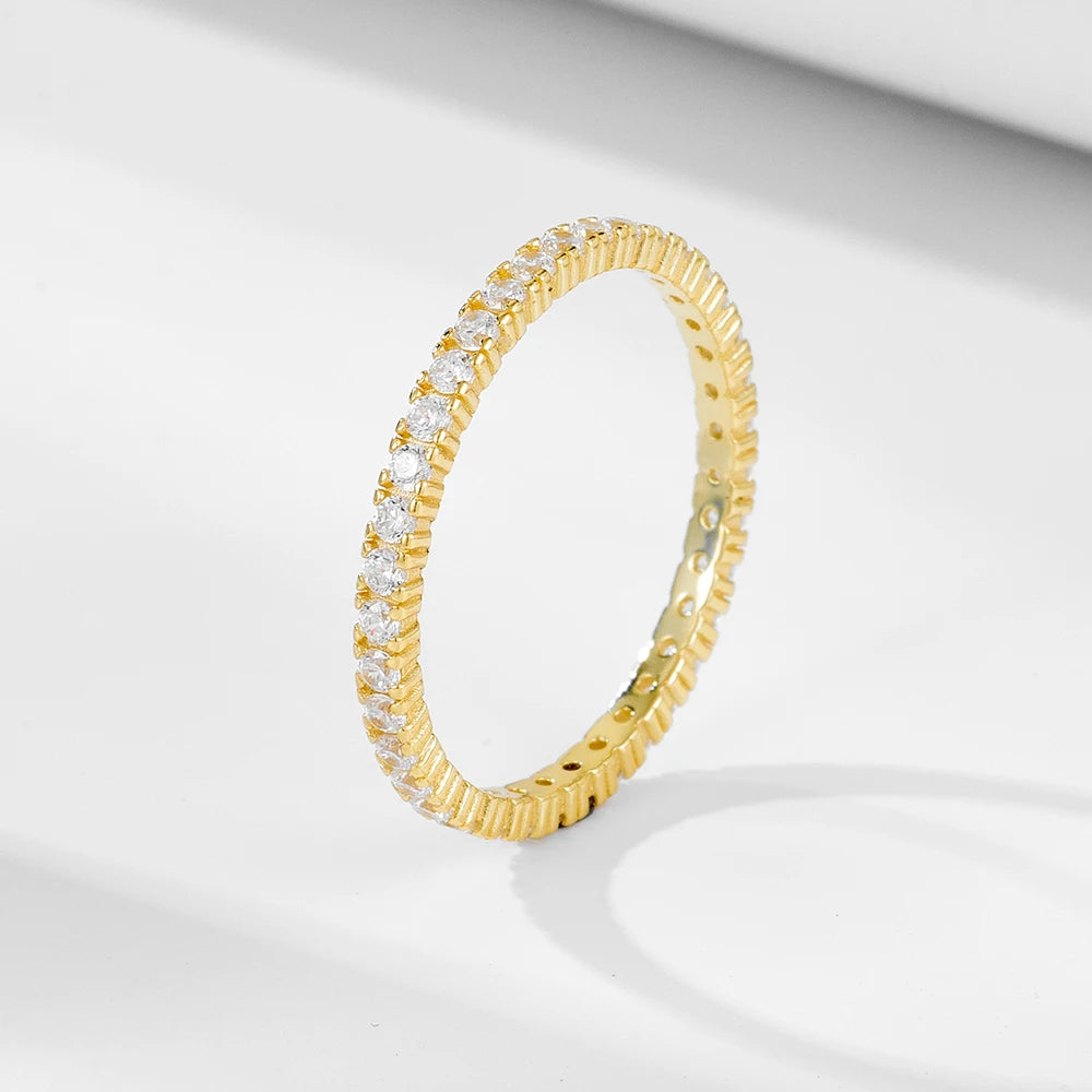 925 Silver 14K Gold Plated Emerald Zirconia Eternity Band