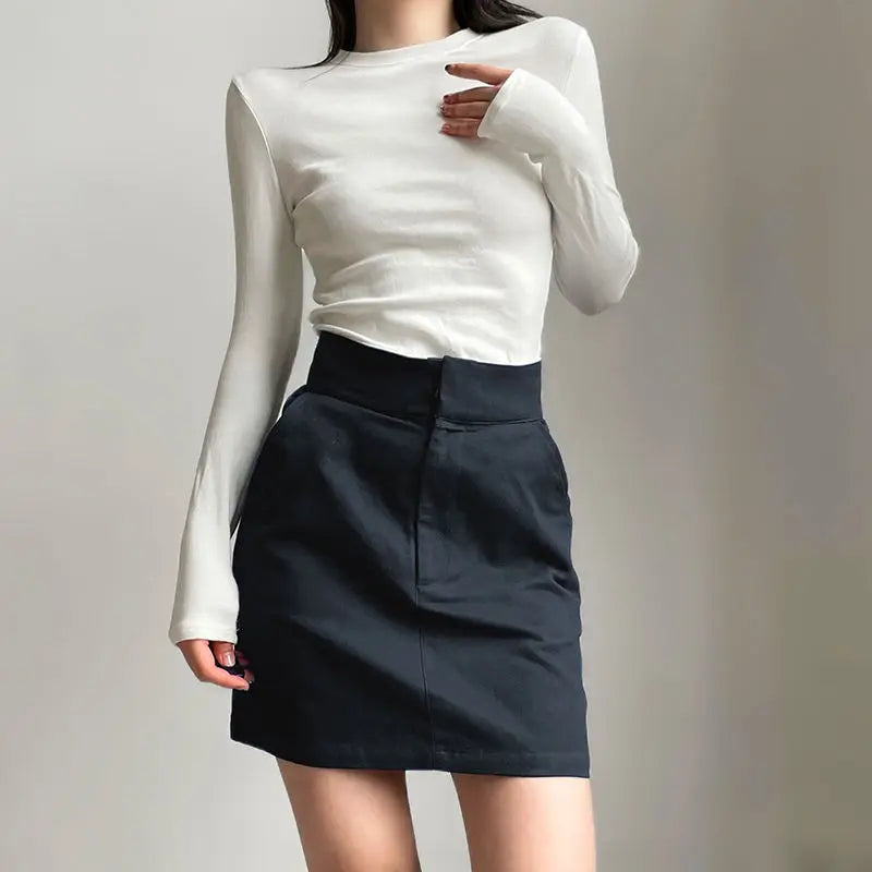 Retro Hip-Hop Skirt – High Waist Lapel Mini Skirt