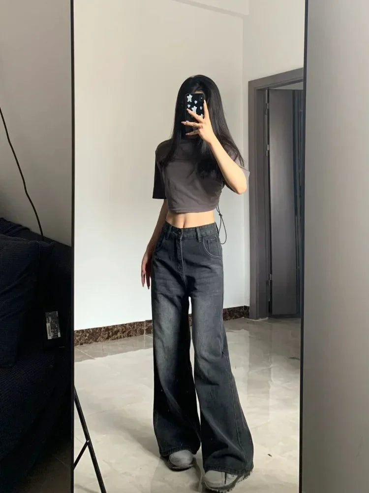 Vintage Black Jeans – High Waist Grunge Streetwear Baggy Fit