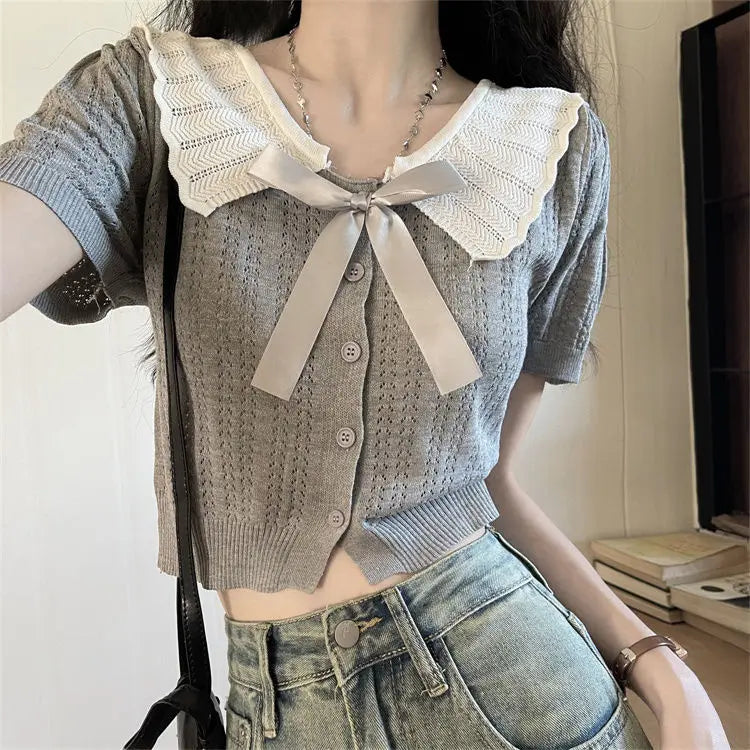 French Doll Knit Cardigan – Short Sleeve Summer Top