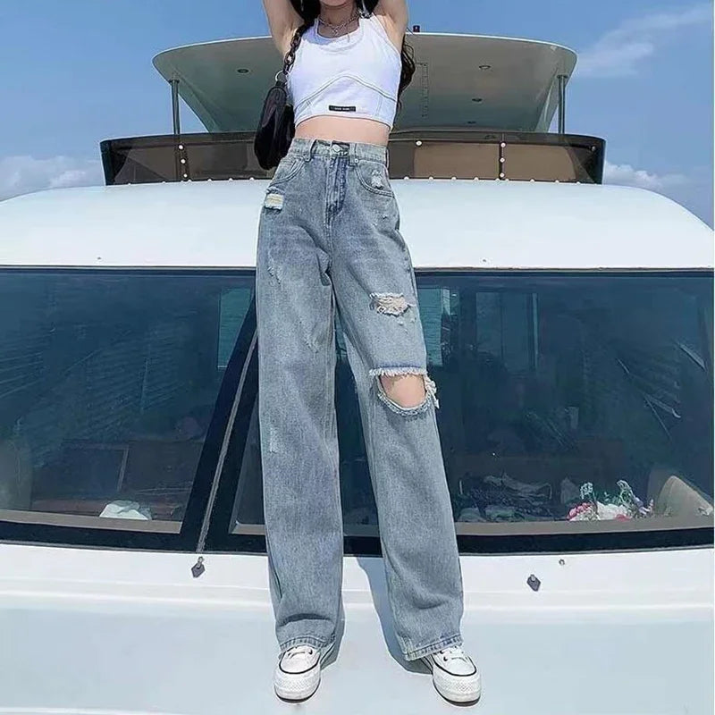 Ripped Jeans – Loose Wide Leg Summer Casual Denim Pants