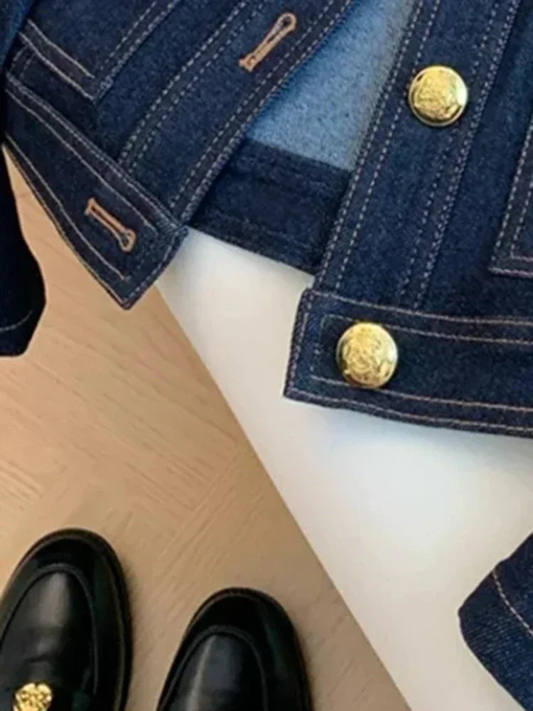 Blue Denim Short Coat – Pocket Detail & Classic Style