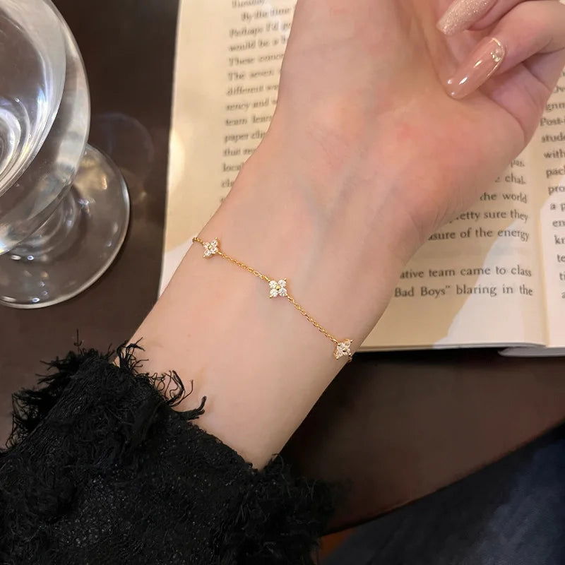 925 Silver Crystal Flower Bracelet
