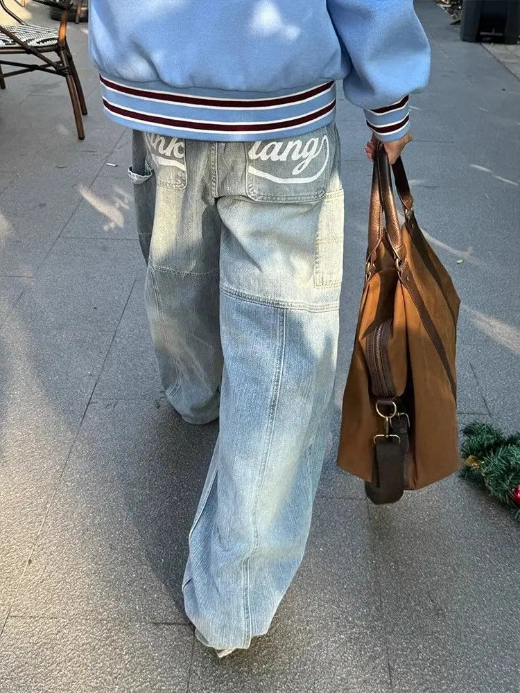 White Jeans Streetwear Wide Leg Pants – Baggy Denim Trousers