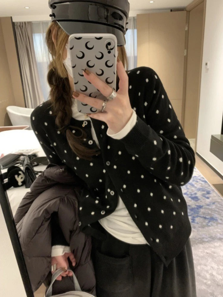Polka Dot Knit Cardigan – Slim Spring Layered Look