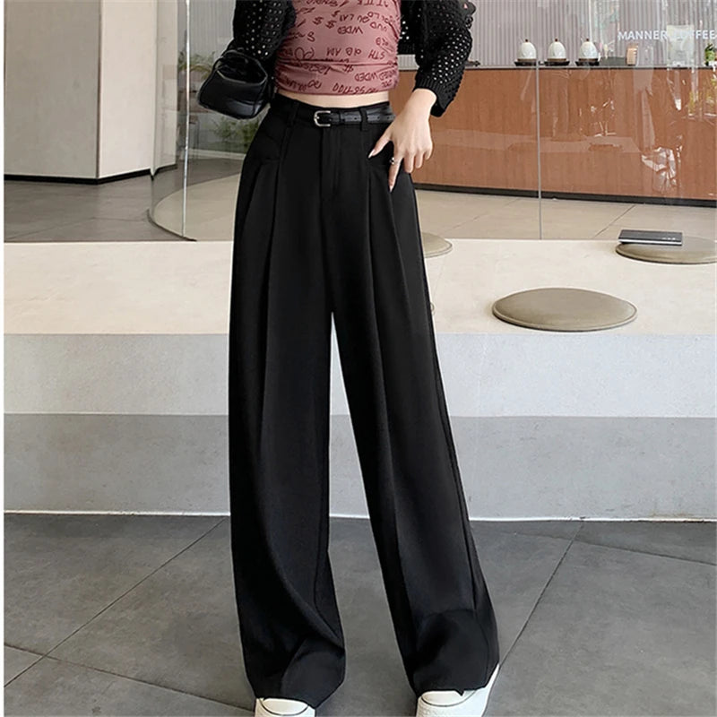 Autumn High Waist Wide Leg Suit Pants – Elegant Minimalist Straight Fit (No Belt)
